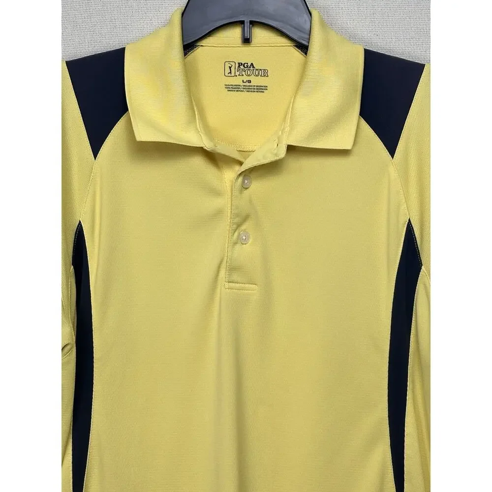 PGA Tour Airflux Golf Polo Shirt Men’s Yellow With Gray Trim Lg. Stretch Casual - Picture 2 of 7